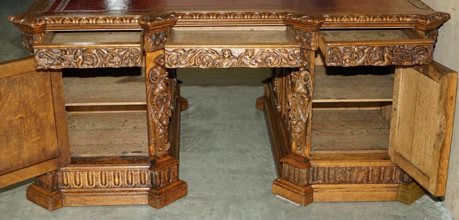 photo buy Museum Quality Antique Partner Desk 17th Century Hand Carved Religious Panels