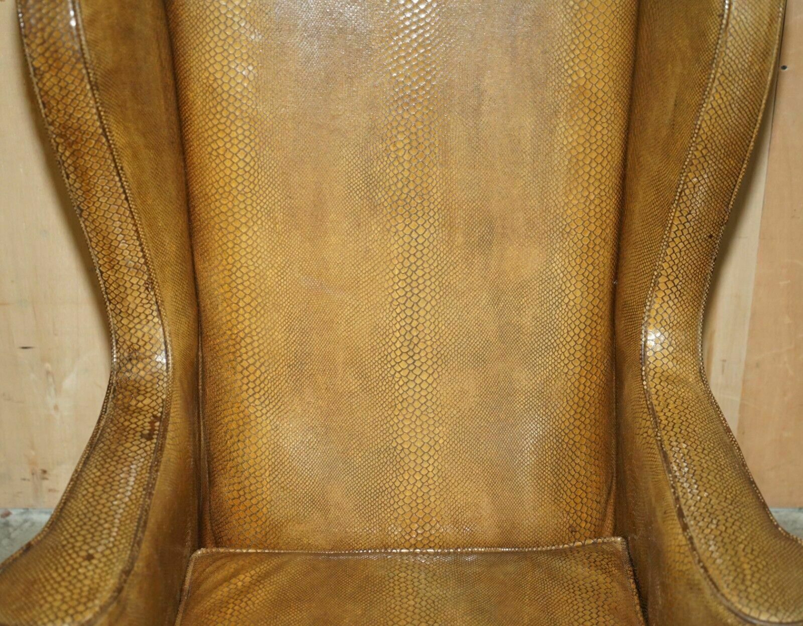 Exquisite Spanish Wingback Armchair With Alligator Crocodile Leather Upholstery photo 2950.0