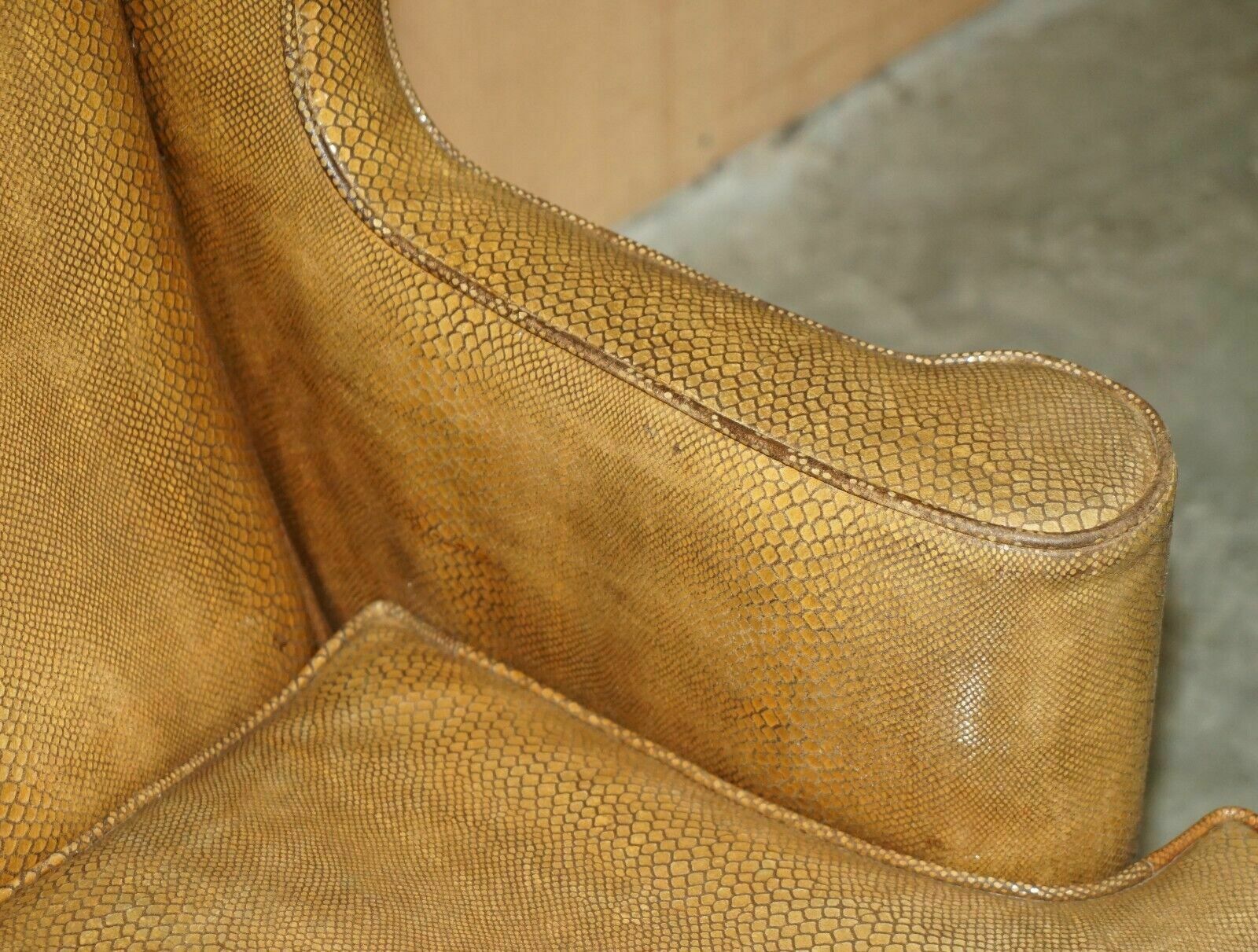 photo for sale Exquisite Spanish Wingback Armchair With Alligator Crocodile Leather Upholstery
