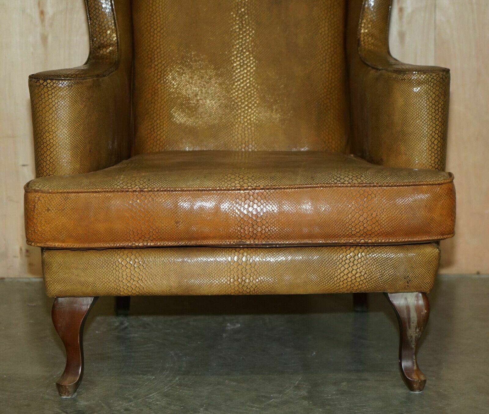 2950.0 Exquisite Spanish Wingback Armchair With Alligator Crocodile Leather Upholstery photo