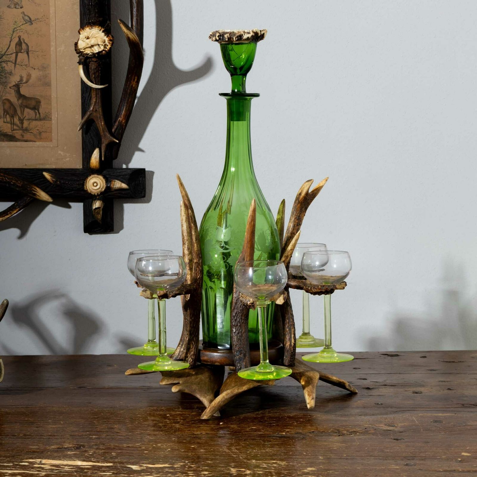 Glass Decanter In A Hunting Bottle Holder, Germany, Early 20th Century photo furniture