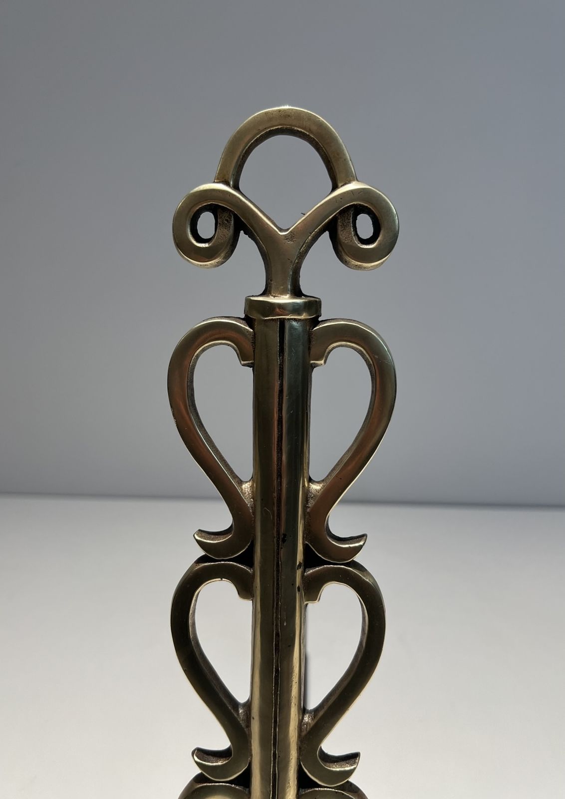 Pair Of Andirons In Brass And Wrought Iron In The Style Of Raymond Subes photo vintage