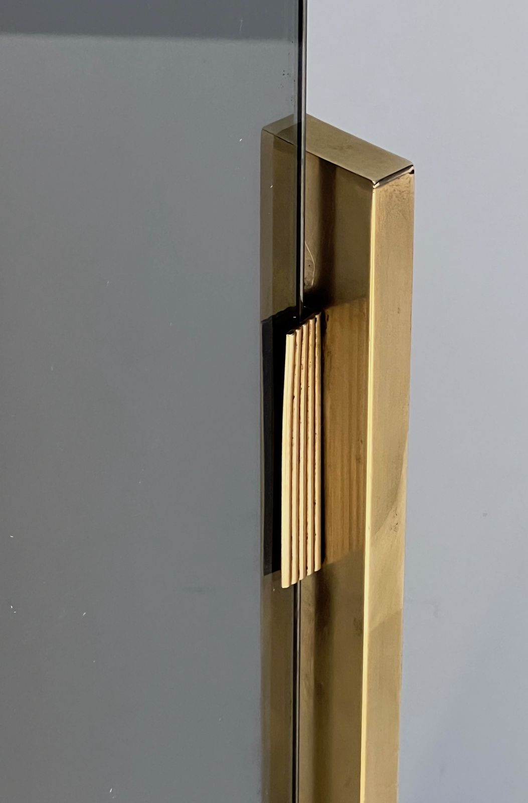 photo for sale Smoked Glass And Brass Fire Screen