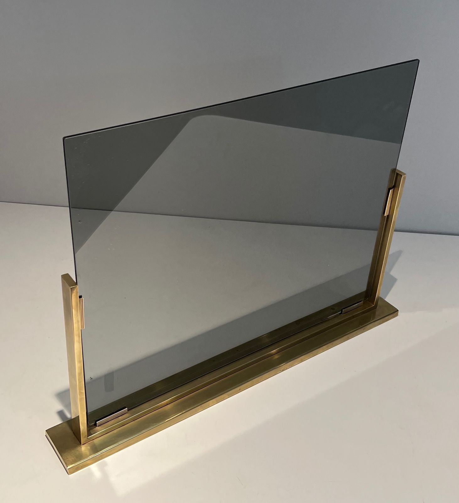 1750.0 Smoked Glass And Brass Fire Screen photo
