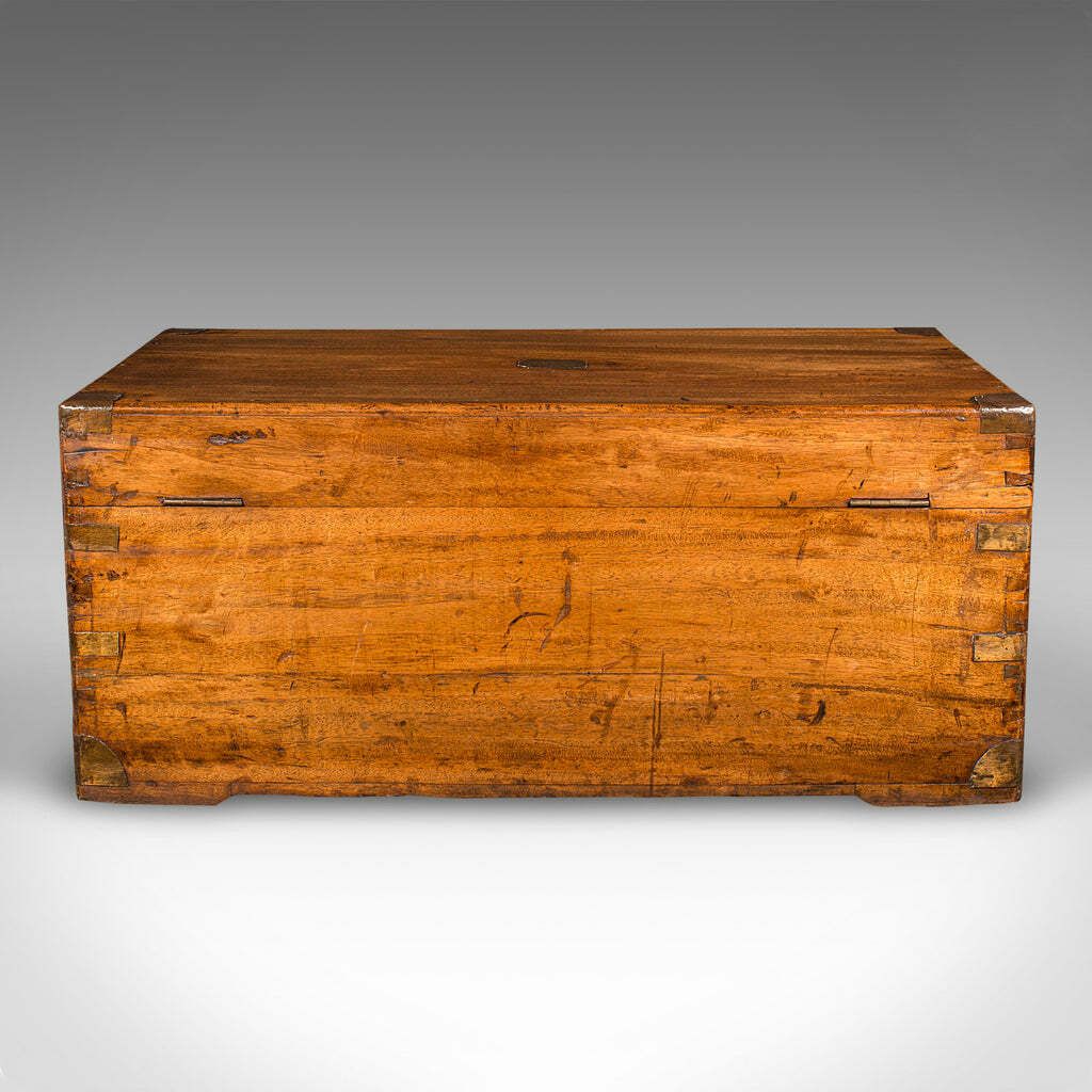 Antique Military Trunk, English, Camphorwood Chest, Blanket Box, Victorian, 1900 photo vinterior
