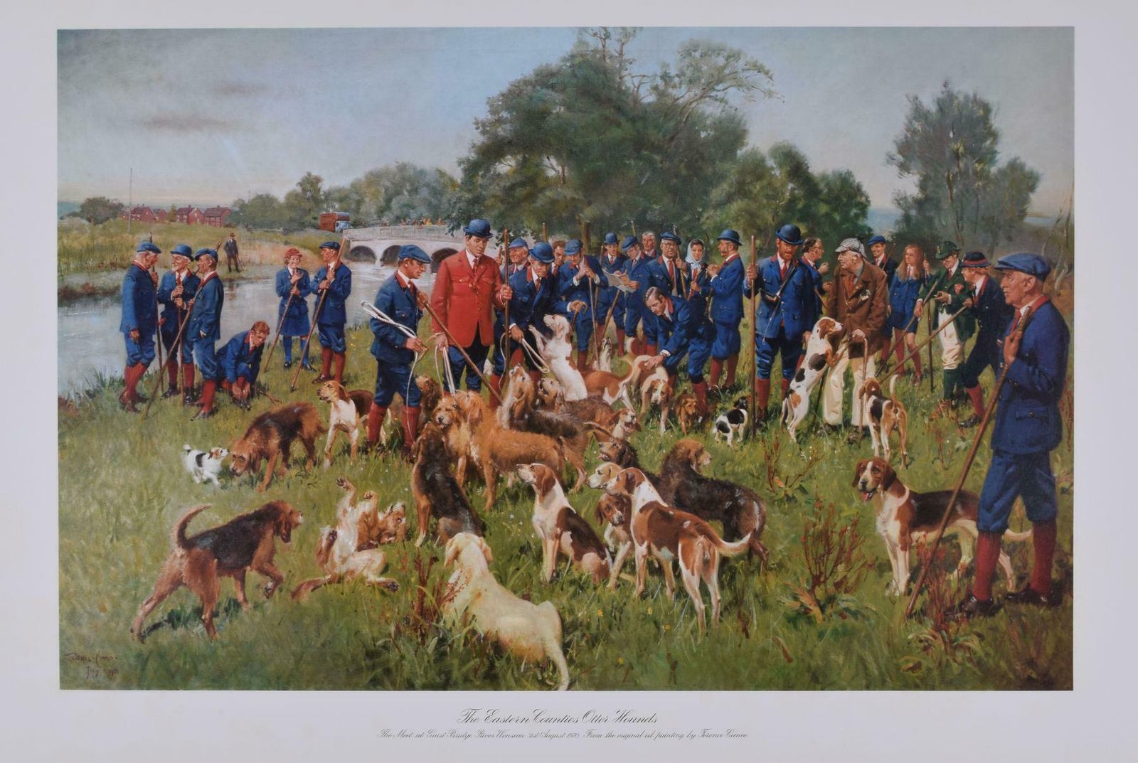 Terence Cuneo Eastern Counties Otter Hounds Hunting Print By Terence Cuneo 1971