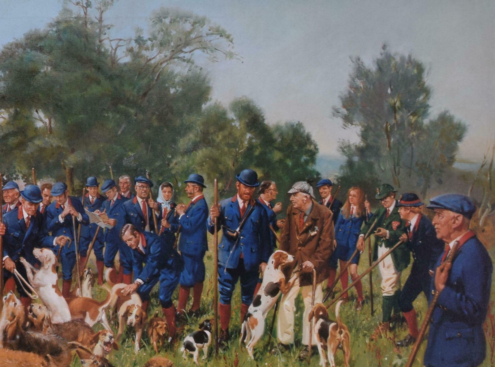 Terence Cuneo Eastern Counties Otter Hounds Hunting Print By Terence Cuneo 1971 photo for sale