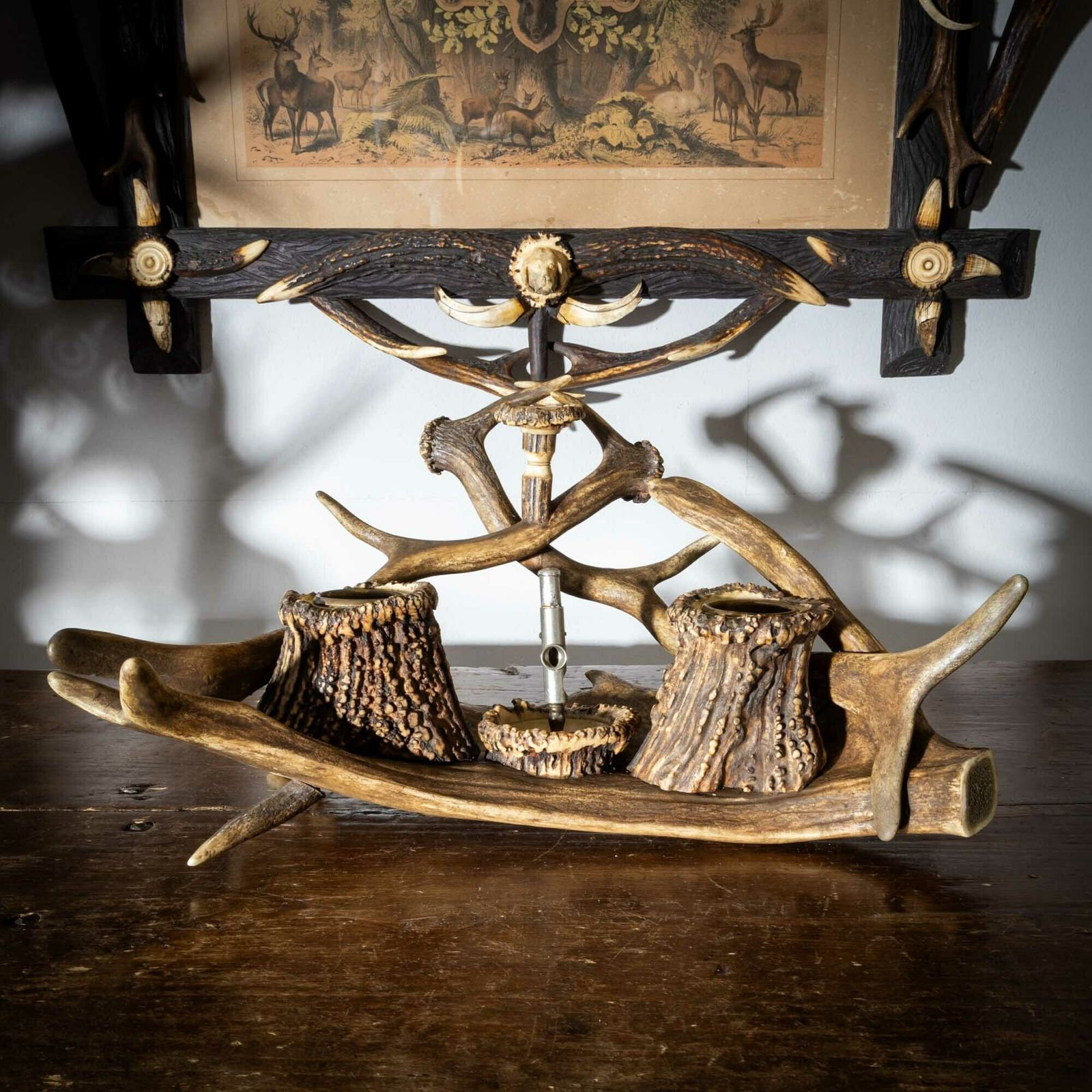 Smoking Desk Set With Antlers, Germany, Early 20th Century photo furniture
