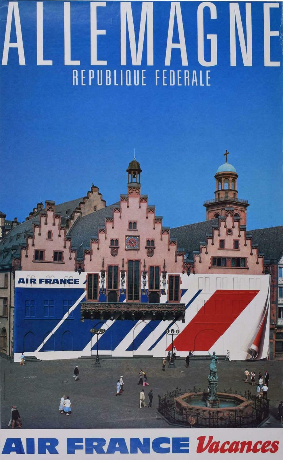 Air France Allemagne Germany Original Vintage Travel Poster Frankfurt Römer
