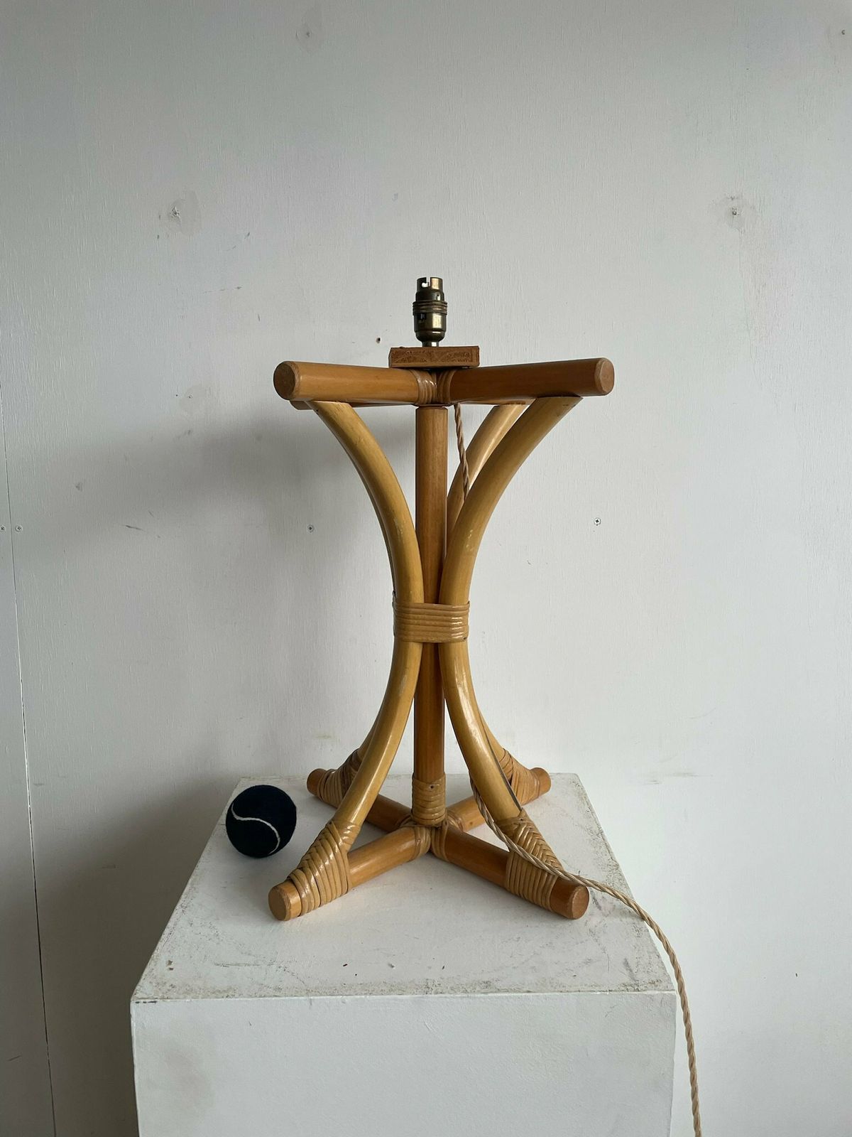 Wonderful Boho 1970s Bamboo And Wicker Table Lamp With Large Shade photo for sale