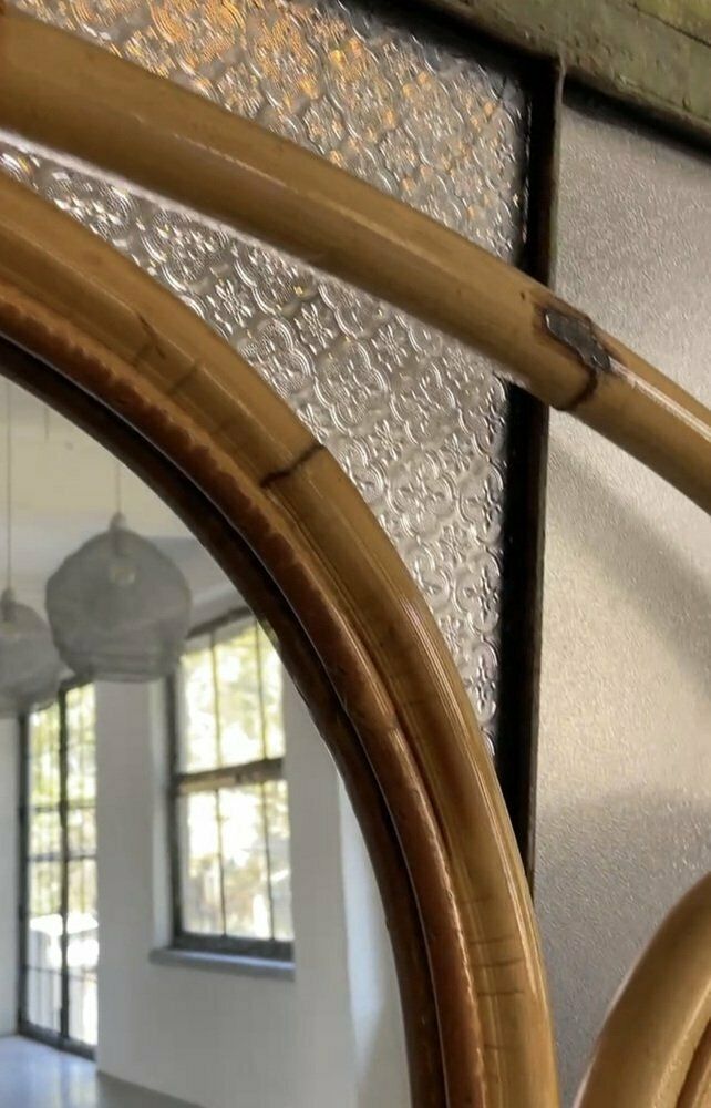 Large Mid Century Modern Italian Rattan Coat Rack With Mirror And Brass Hooks, 1960s photo buy