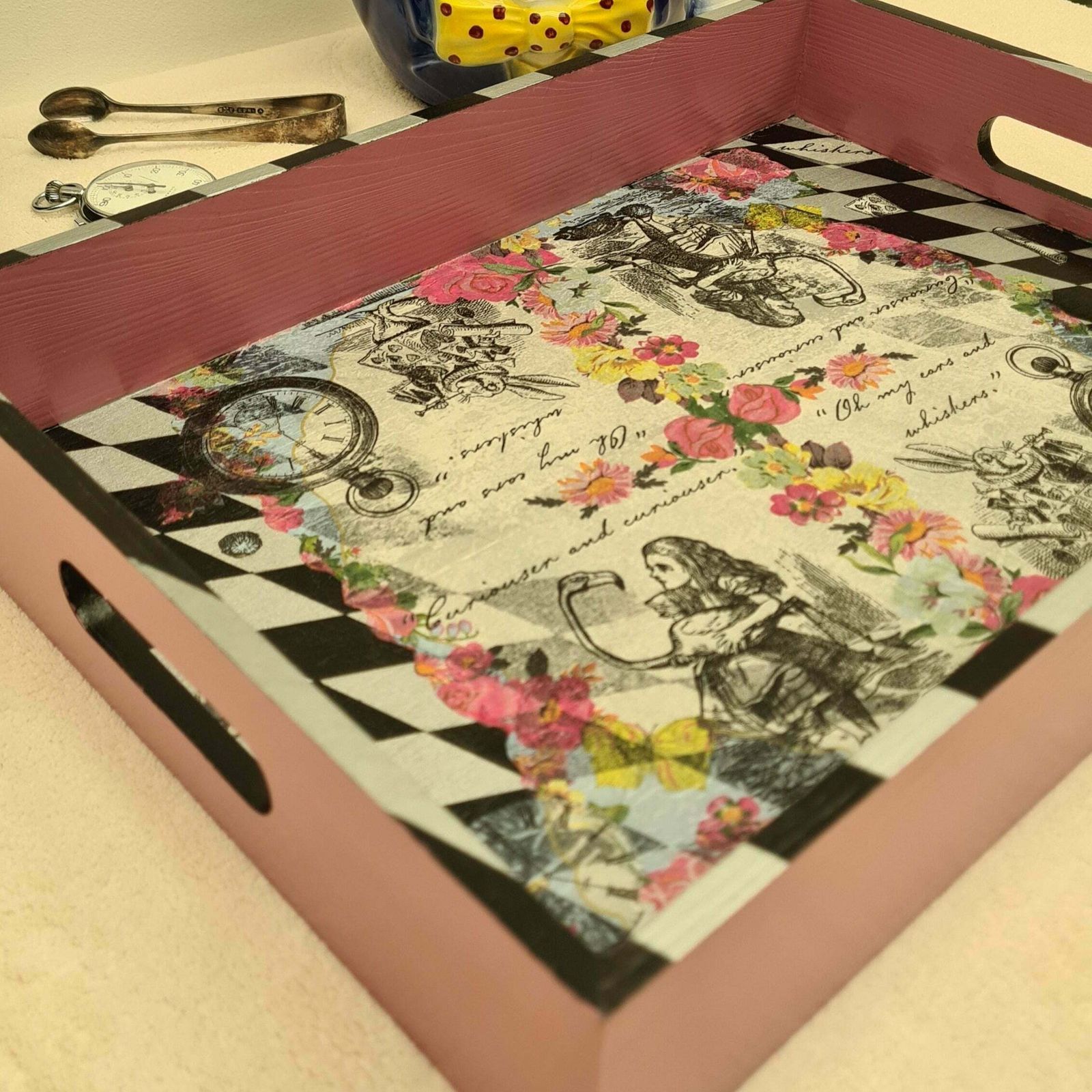 Alice In Wonderland Tray With Handles, Handmade Home Decor For Serving Breakfast Tea Cocktails photo Home Decor