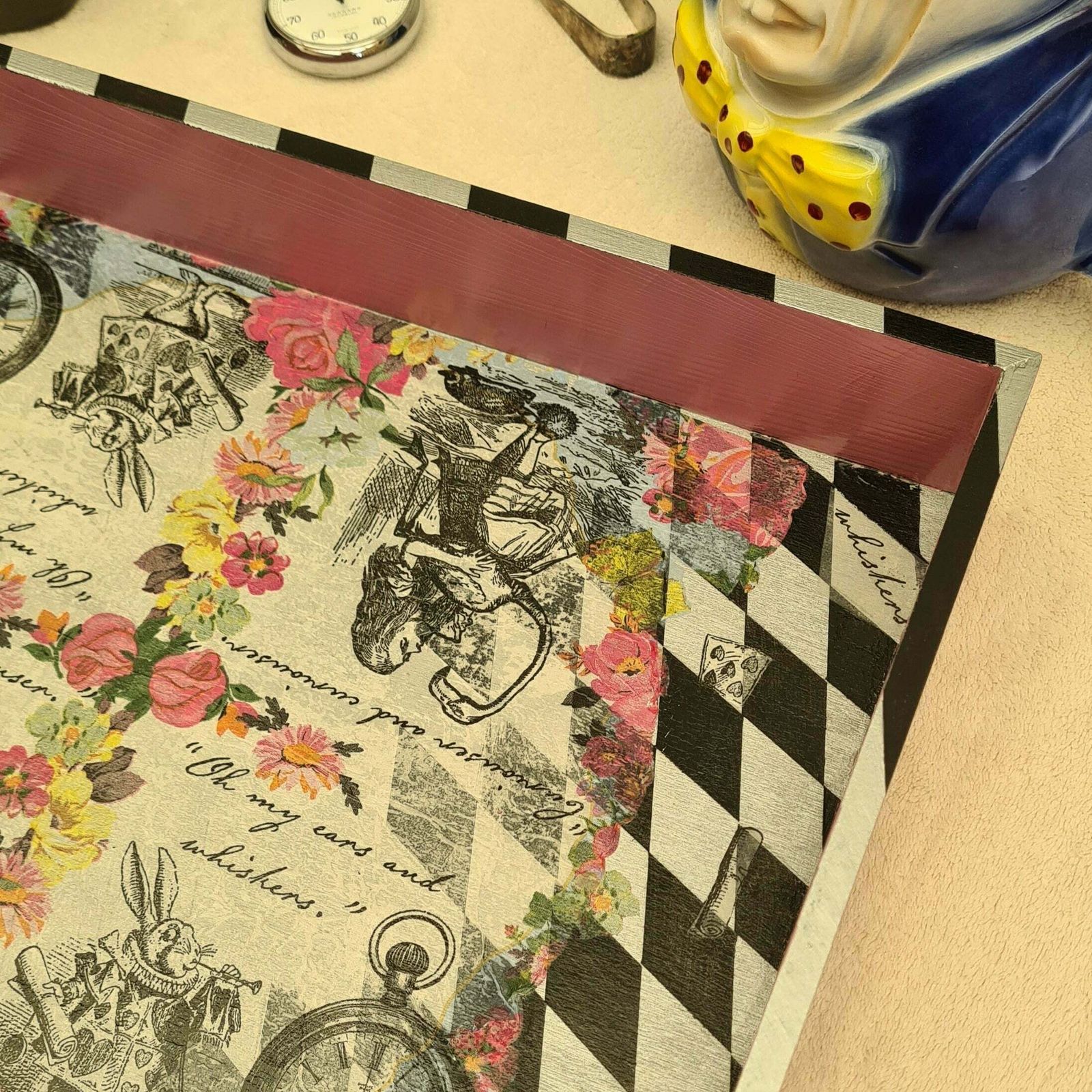 Alice In Wonderland Tray With Handles, Handmade Home Decor For Serving Breakfast Tea Cocktails photo buy