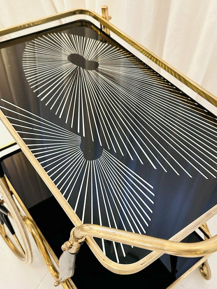 photo furniture Art Deco Brass And Black Glass Serving Bar Trolley, 1950s