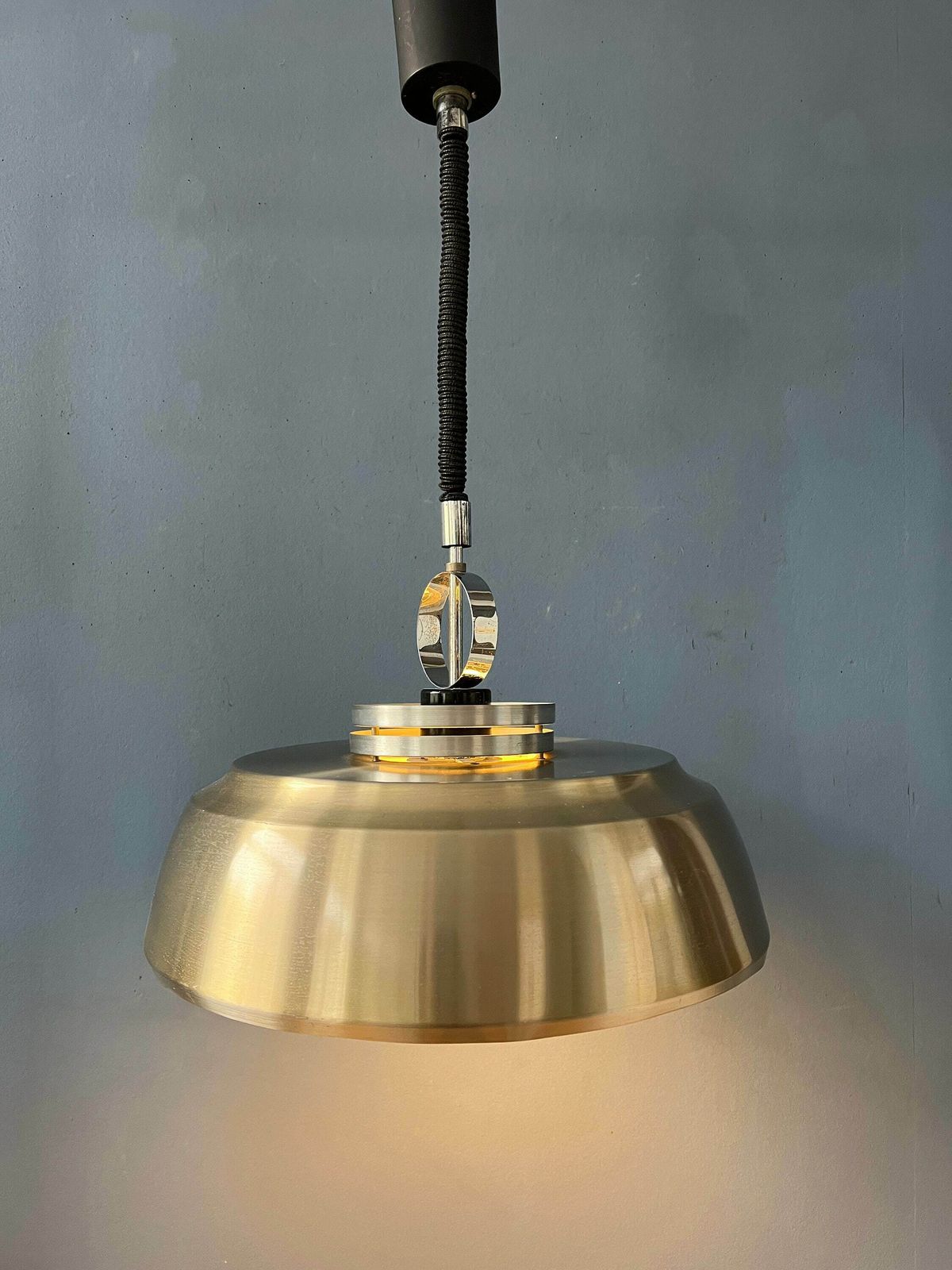 Mid Century Aluminium Pendant Lamp With Orange Lacquer photo for sale