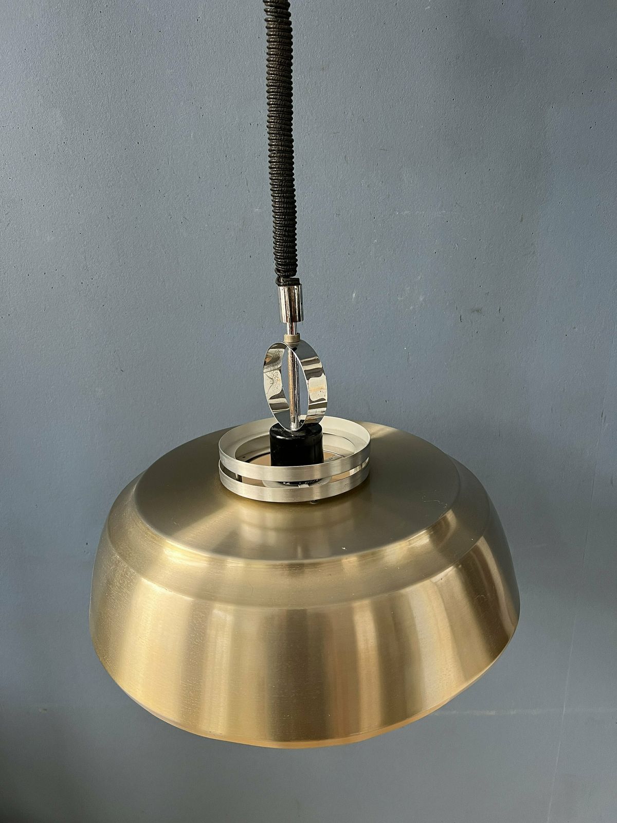 Mid Century Aluminium Pendant Lamp With Orange Lacquer photo Lighting