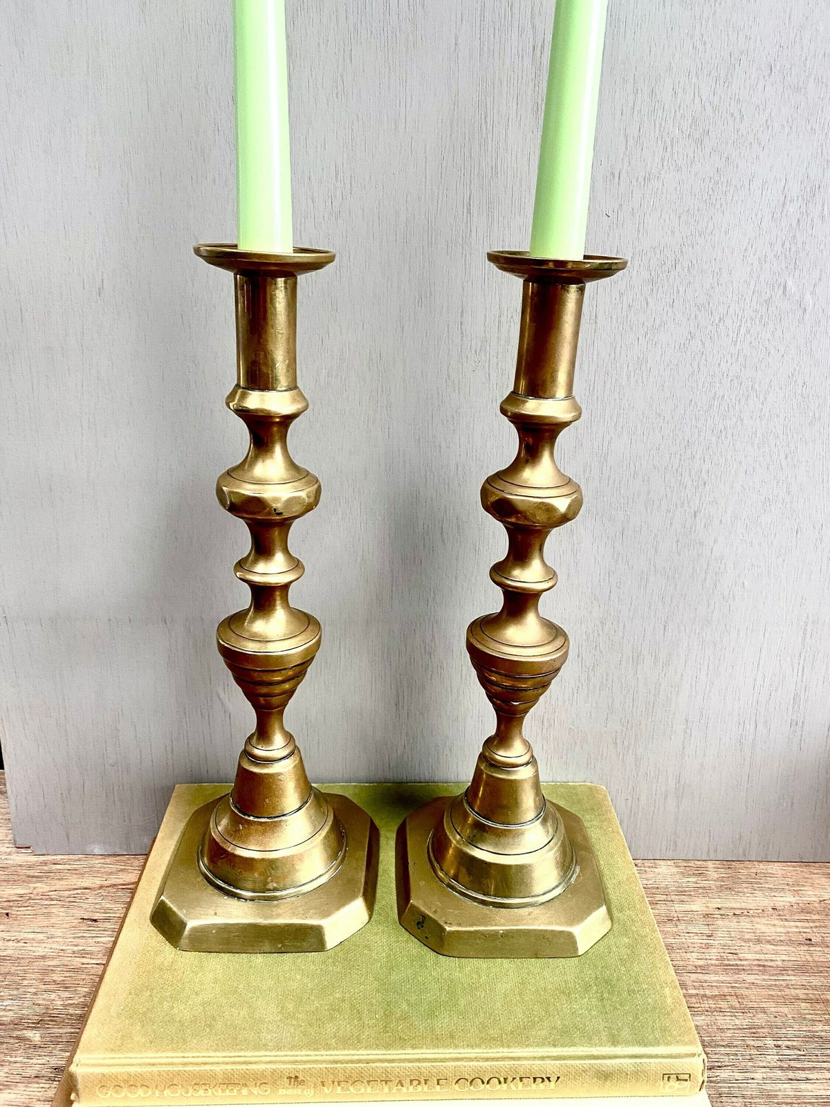 Pair Of Antique Victorian Brass Candlesticks. Tableware. Wedding Gift. photo furniture