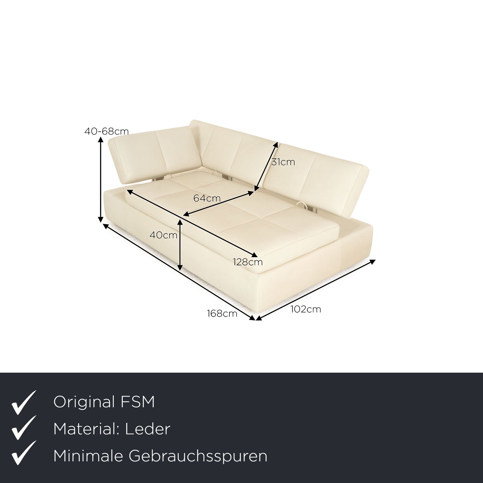 Canapé 2 places FSM Square Up en cuir blanc et gris, à mécanisme manuel photo furniture