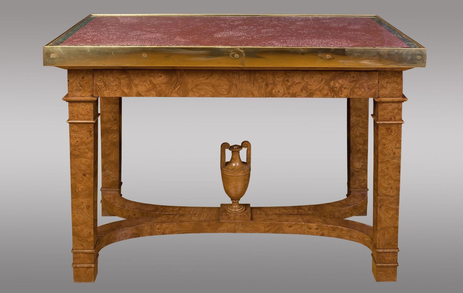 Russian Center Table In Elm Root Topped With Porphyry And Bronze. Circa 1830