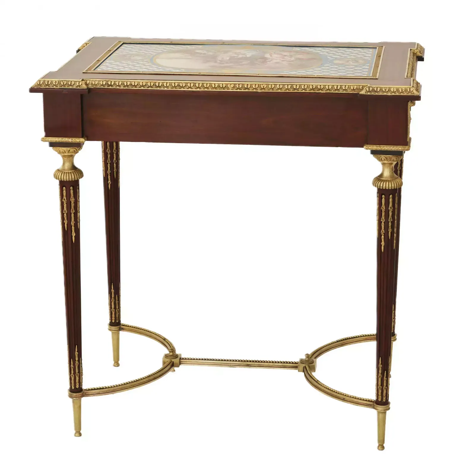 A Magnificent Ladies Table With Gilded Bronze Decor And Porcelain Panels In The Style Of Adam Weisweiler. France. 19th Century photo vinterior