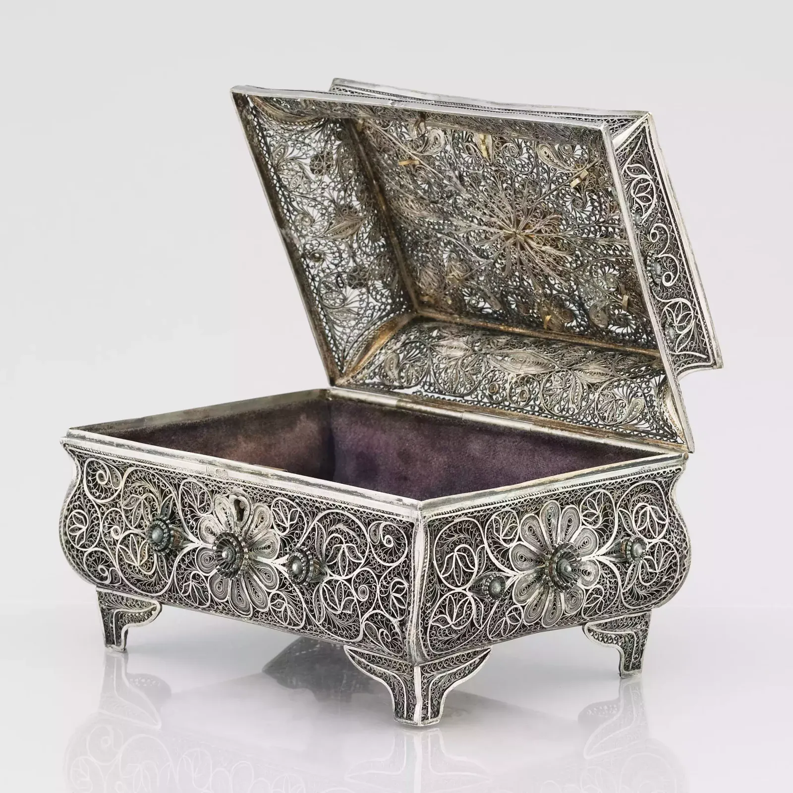 Silver Filigree Box From The 19th Century. Odessa, Russian Empire, 1898 1908 photo vinterior