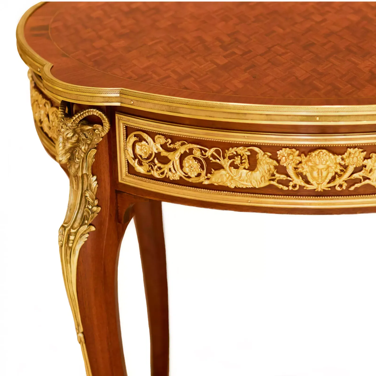 Mahogany Table Decorated With Marquetry In The Style Of Louis XV, Francois Linke. Late 19th Century photo vinterior