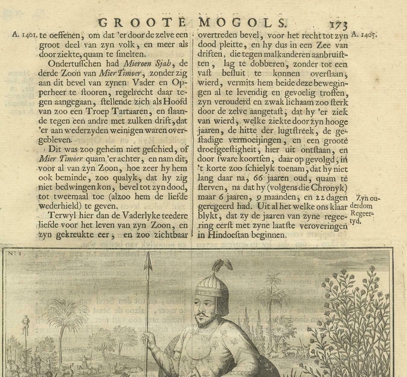 Antique Print Of The 1st Mughal Emperor By Valentijn, 1726 photo Art