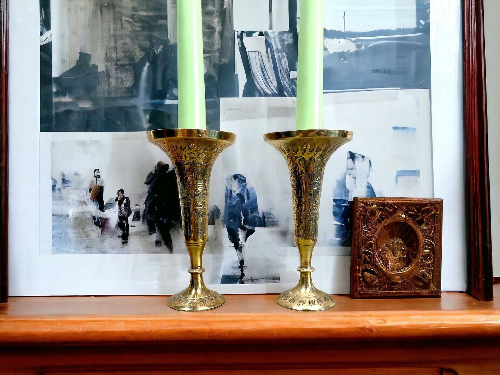 Pair Of Vintage Brass Candleholder, Vase . Tableware. Wedding Gift. Made In India photo furniture