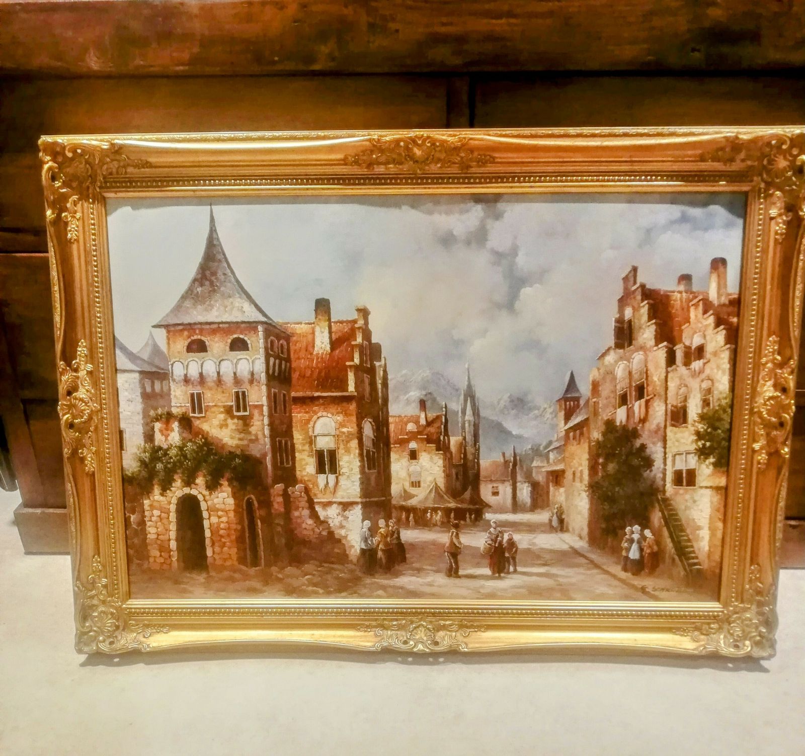 G. Schroter   Oil Painting On Canvas Dutch Village   Reproduction photo furniture