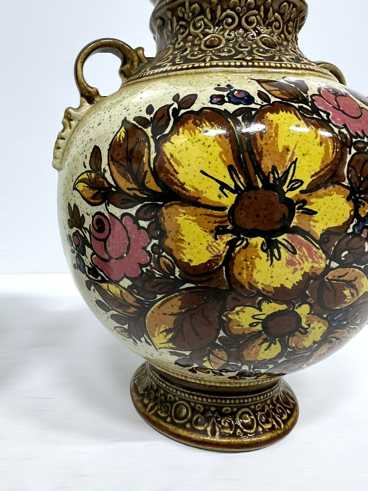 1 Of 2 Marzi & Remy Vases, Mid Century Ceramics Pot, Floral Flower Decorated, Brown Vase With Ears photo buy