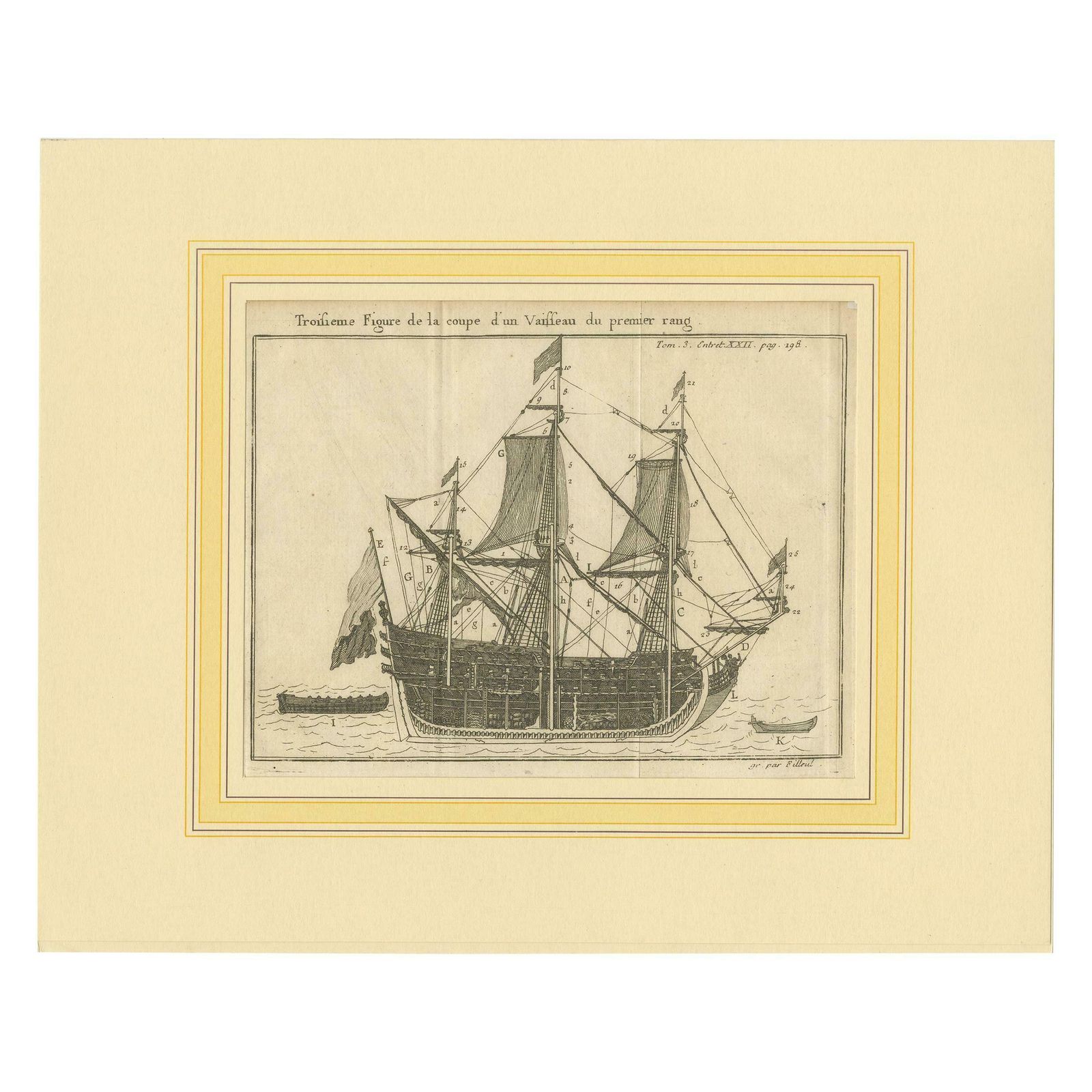 Antique Print Of A Vessel Cross Section By Pluche '1735'