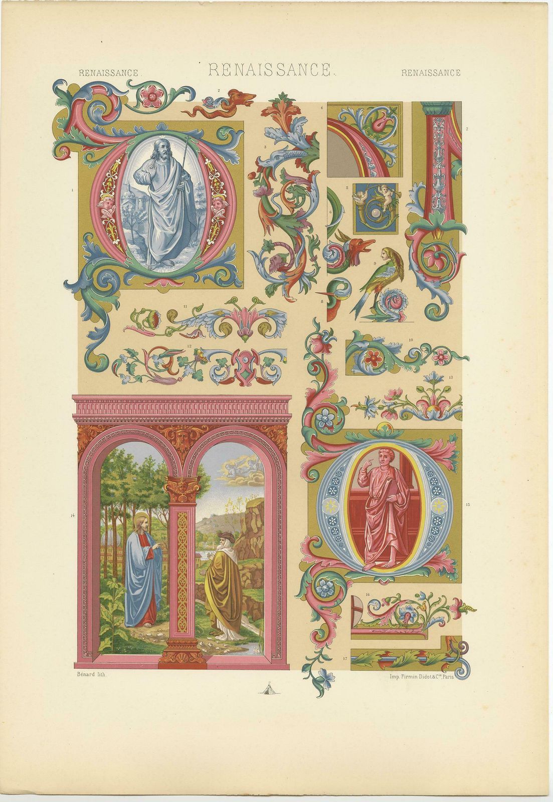 Pl. 77 Antique Print Of Renaissance Initials And Ornaments By Racinet Circa 1890 photo Art