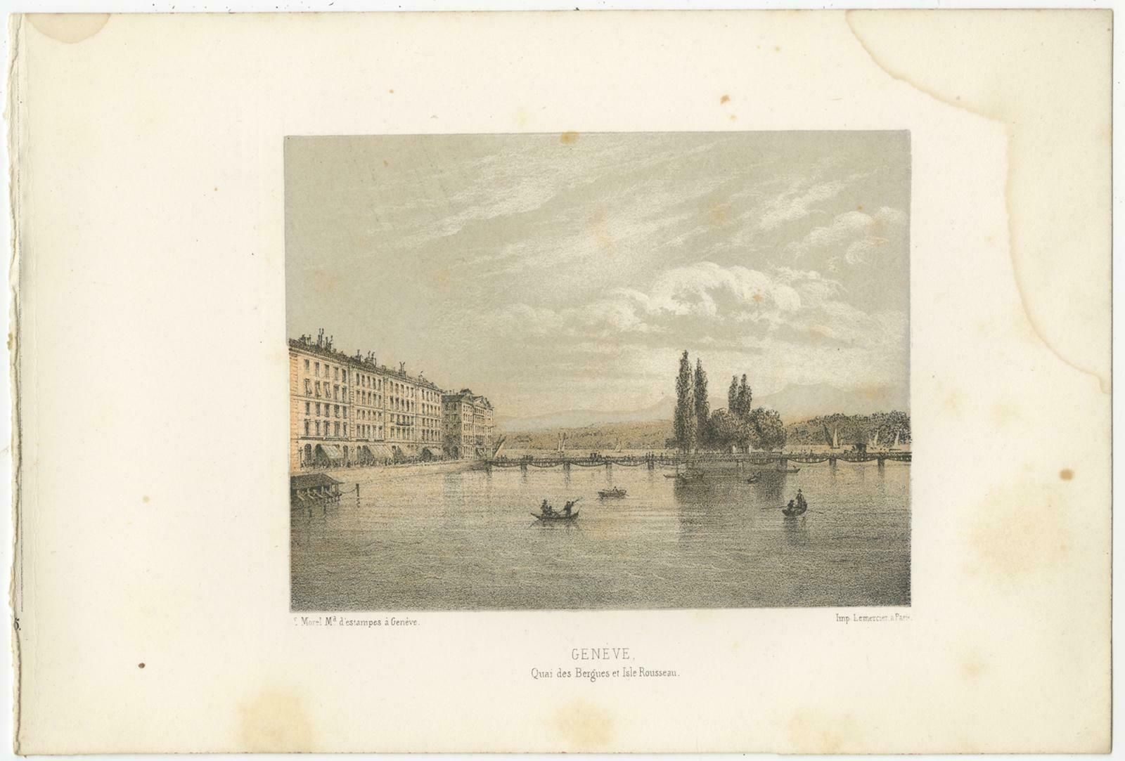 Set Of 2 Antique Prints Of Switzerland   Geneva   By Morel (C.1850) photo for sale