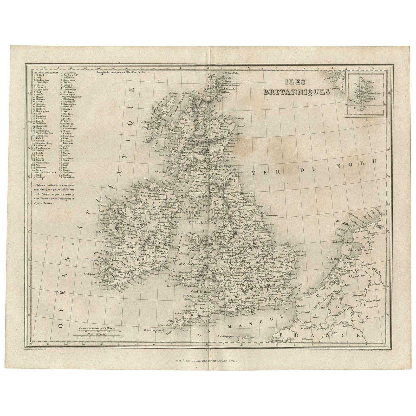 Antique Map Of The British Isles By Balbi '1847'