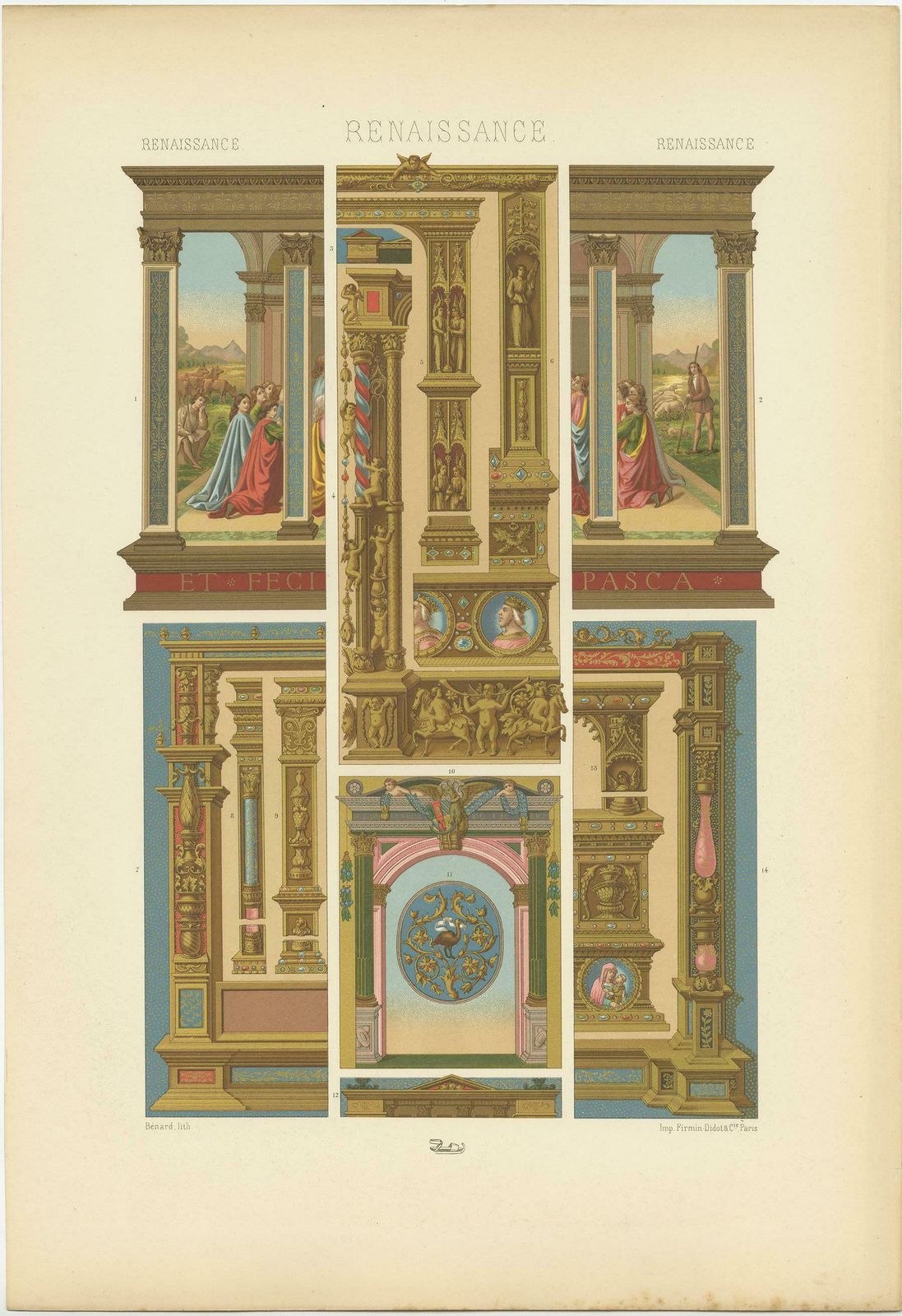 Pl. 80 Antique Print Of Renaissance Architectural &Metalwork By Racinet 'C.1890' photo furniture