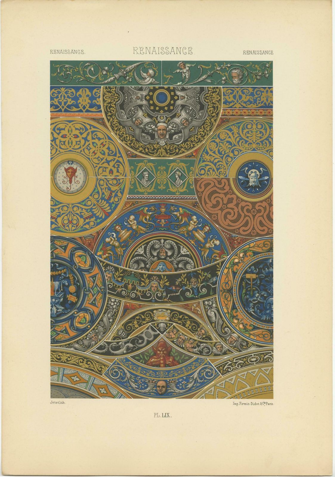 Pl. 59 Antique Print Of Renaissance Ornaments By Racinet, Circa 1890 photo furniture