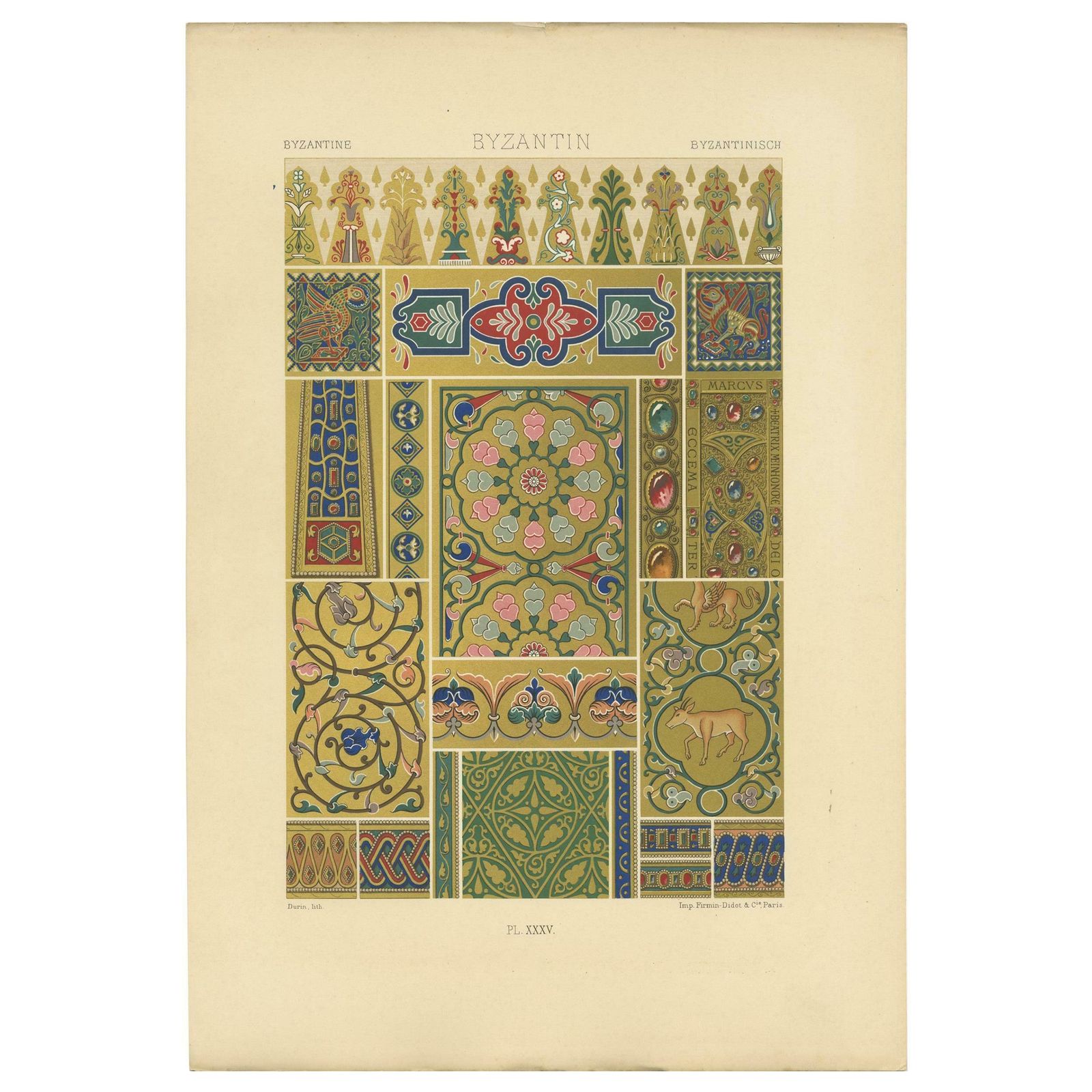 Antique Print Of Byzantine Ornaments By Racinet, Circa 1890