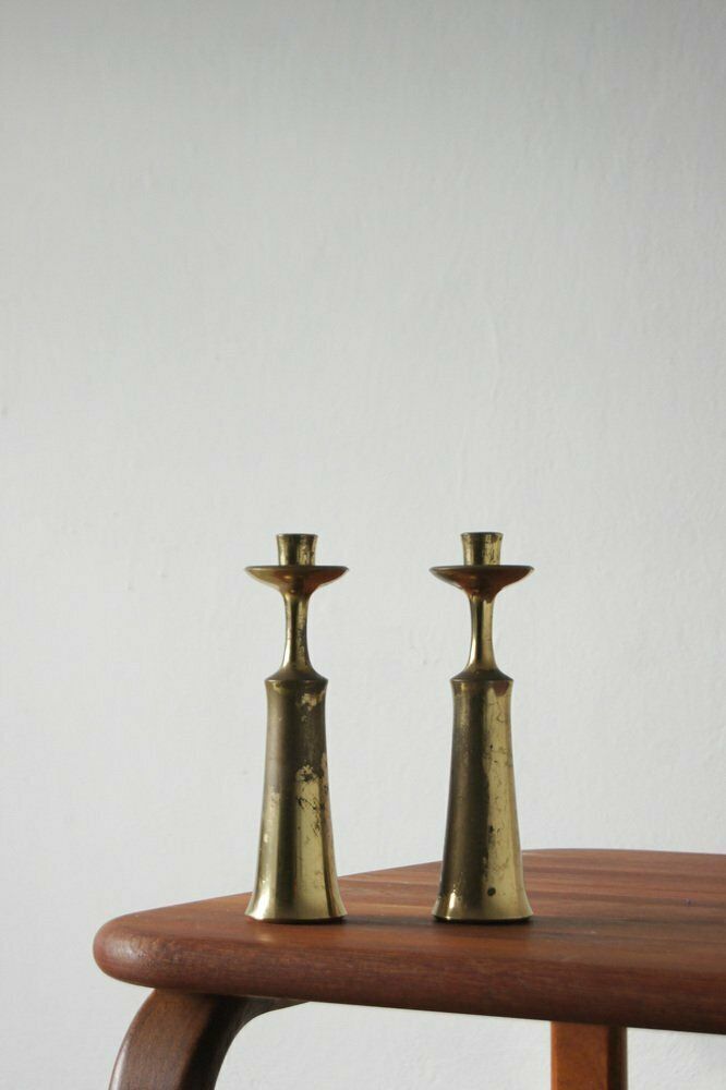 Large Danish Brass Candlesticks By Jens Harald Quistgaard For Ihq, 1960s, Set Of 2