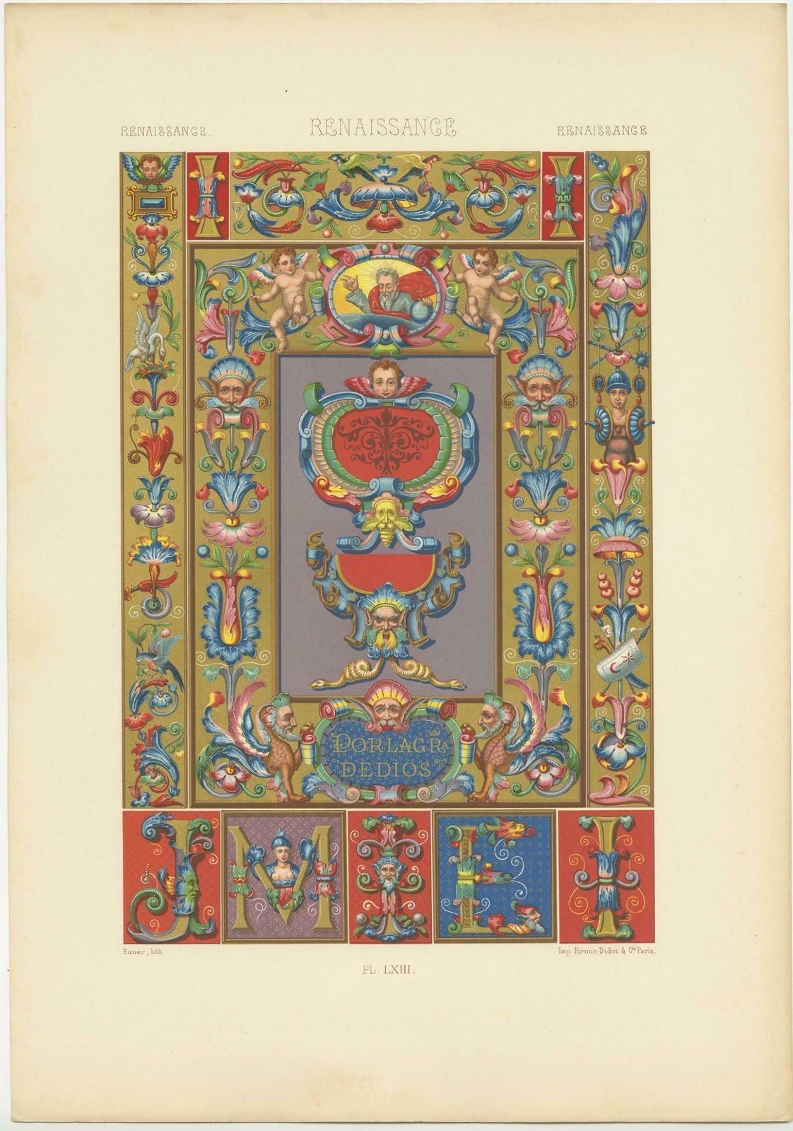 Pl. 63 Antique Print Of Renaissance Ornaments By Racinet, Circa 1890 photo Art