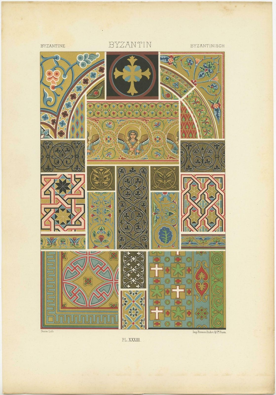 Pl. 33 Antique Print Of Byzantine Ornaments By Racinet, Circa 1890 photo Art