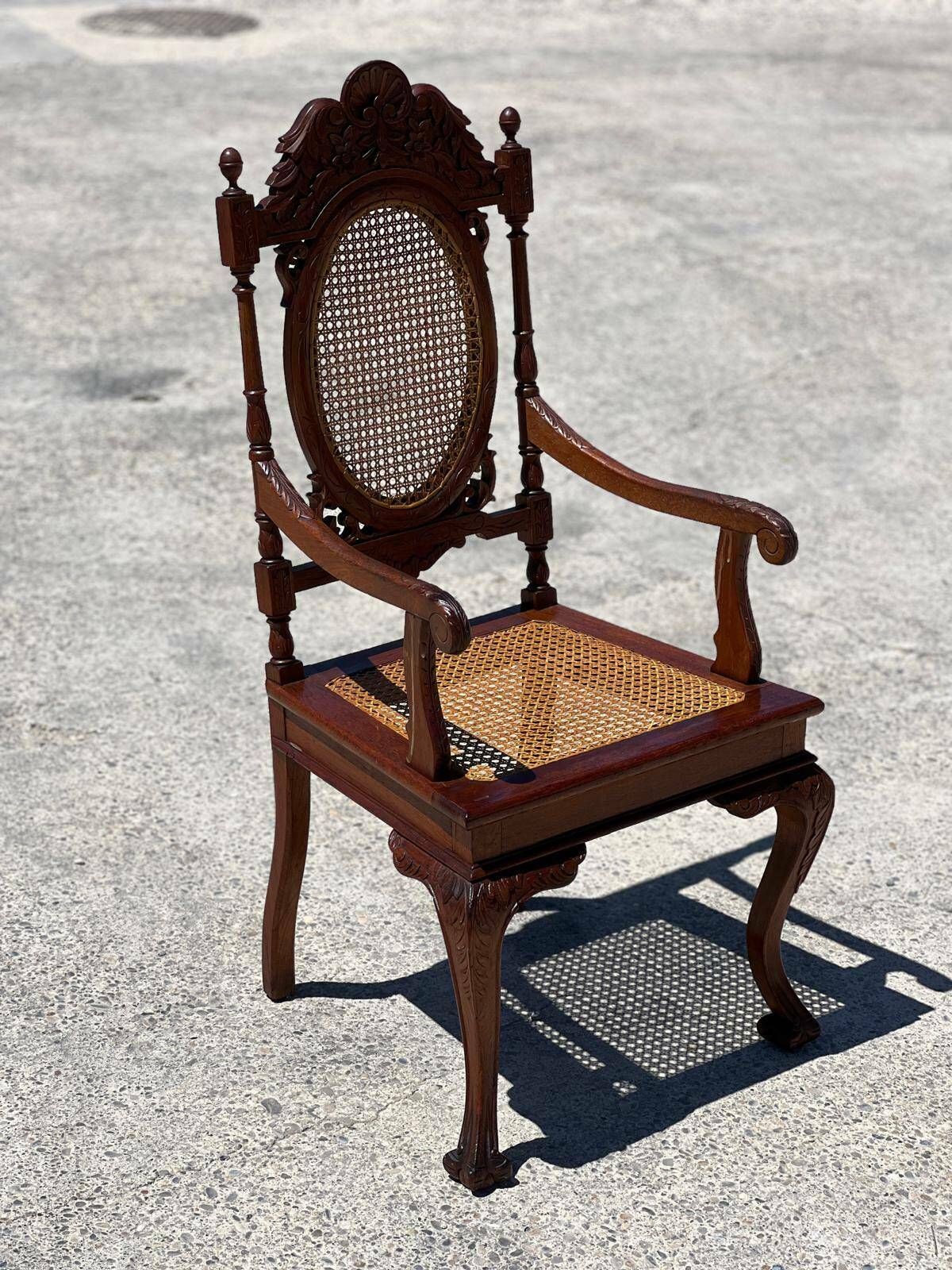 Set Of 6 Medallion Armchairs In Turned And Carved Wood Late 19th Century photo furniture