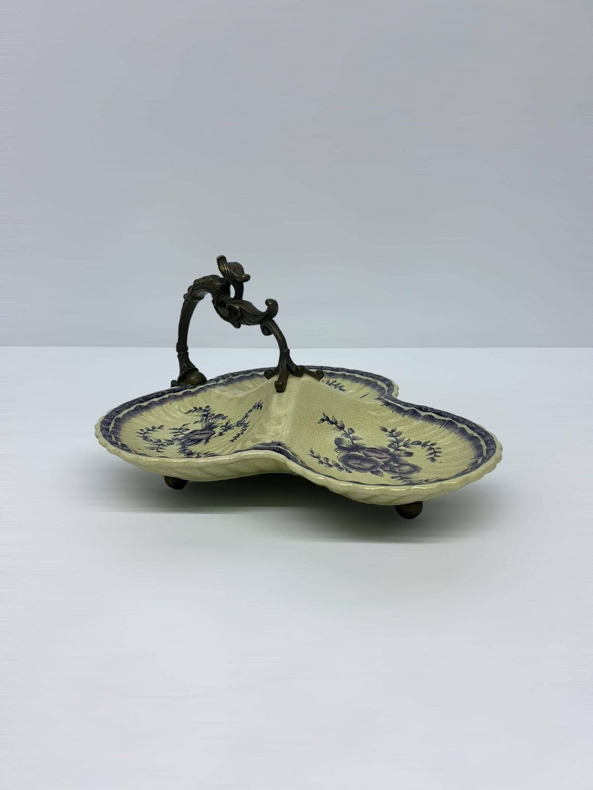 Vintage Wong Lee Tray, Chinese Porcelain Basket, Copper Dragon Handle, Candy Chocolate Tray, Rare Mid Century Find
