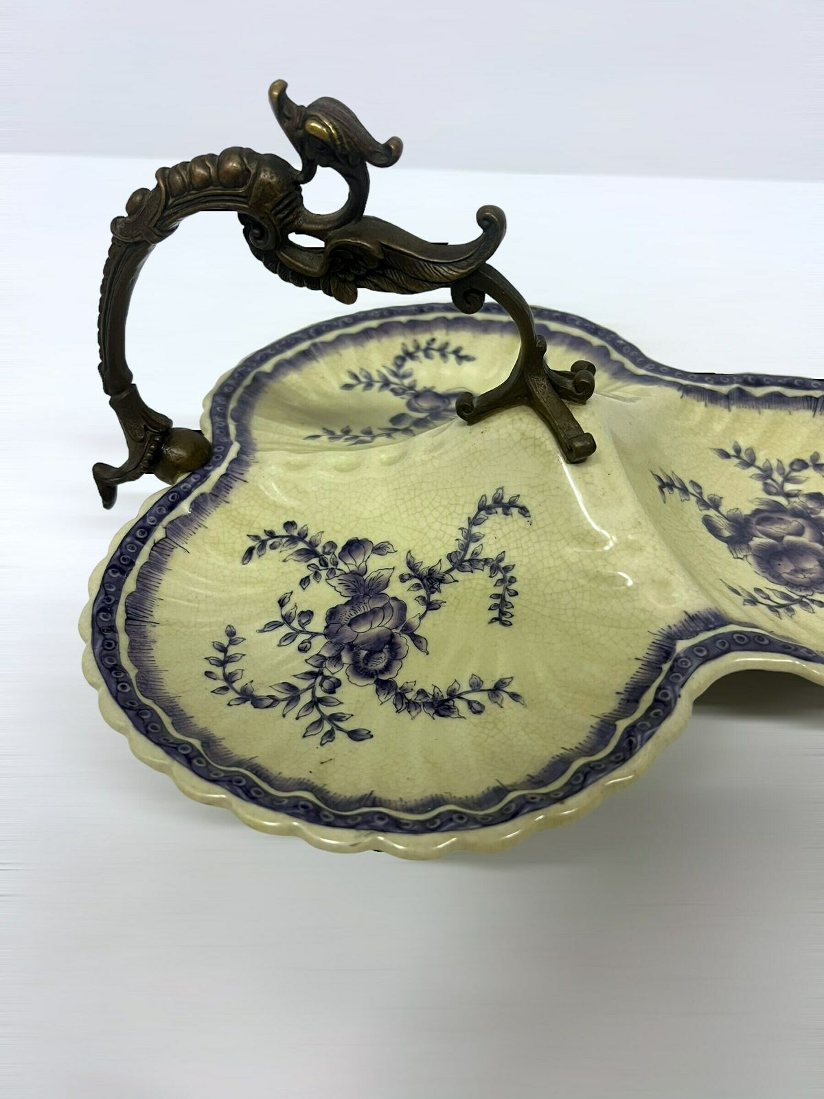 Vintage Wong Lee Tray, Chinese Porcelain Basket, Copper Dragon Handle, Candy Chocolate Tray, Rare Mid Century Find photo buy