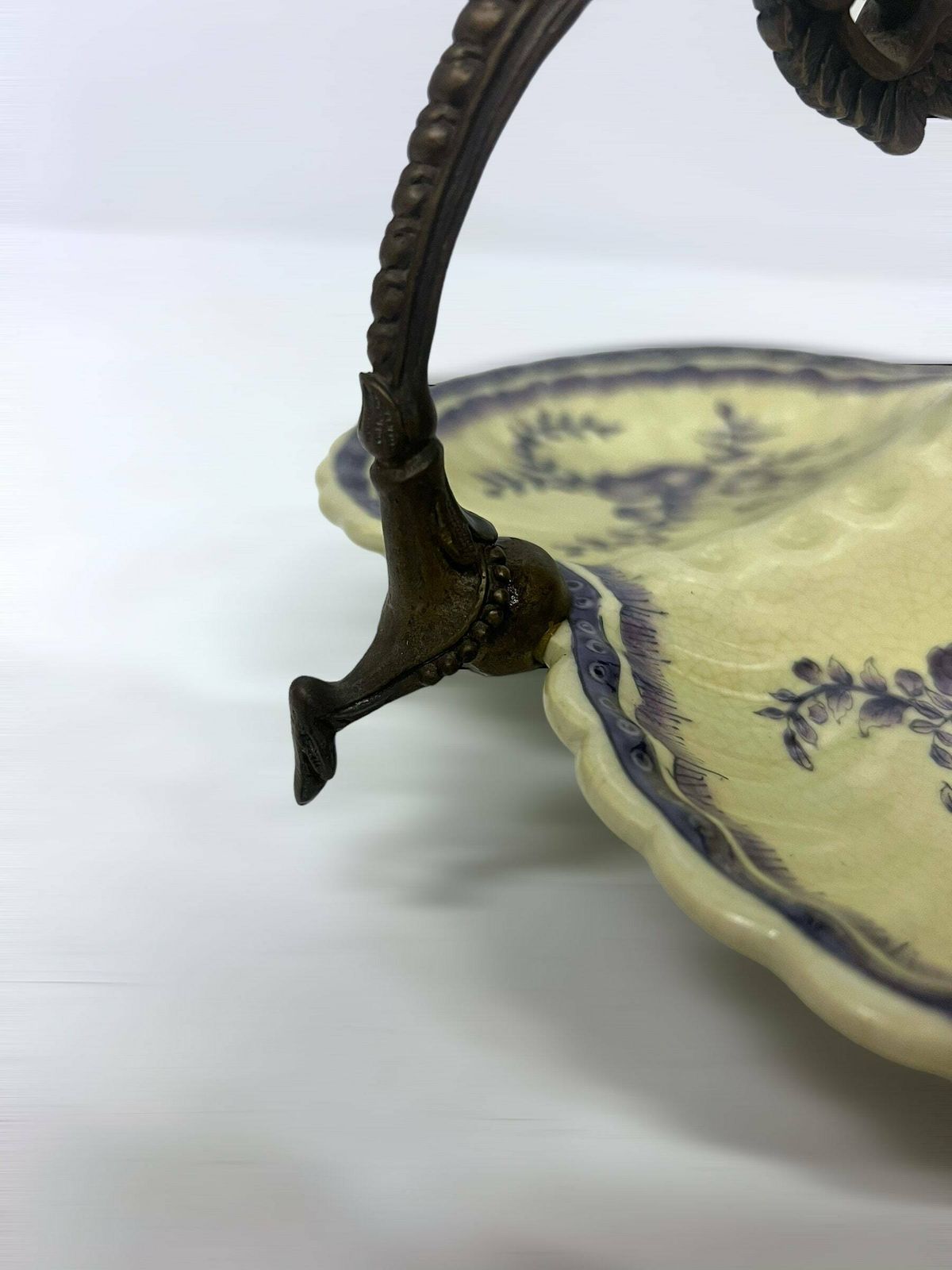 Vintage Wong Lee Tray, Chinese Porcelain Basket, Copper Dragon Handle, Candy Chocolate Tray, Rare Mid Century Find photo vintage