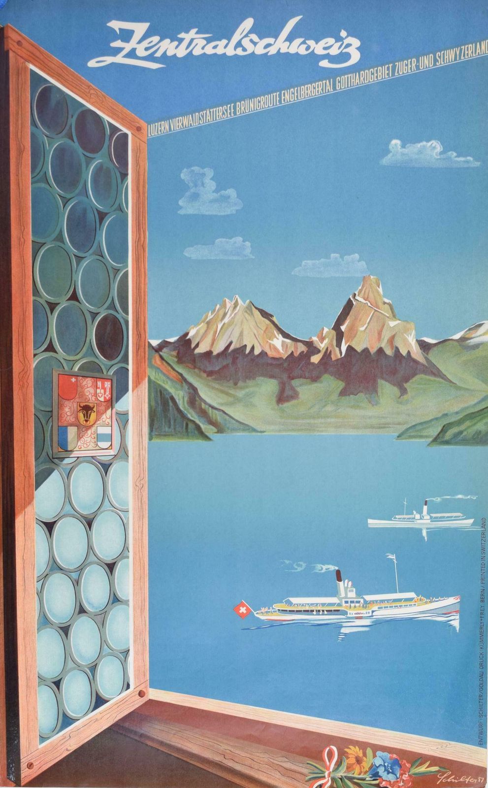 Hans Schilter Zentralschweiz Original Vintage 1950s Switzerland Travel Poster By Hans Schilter 1951