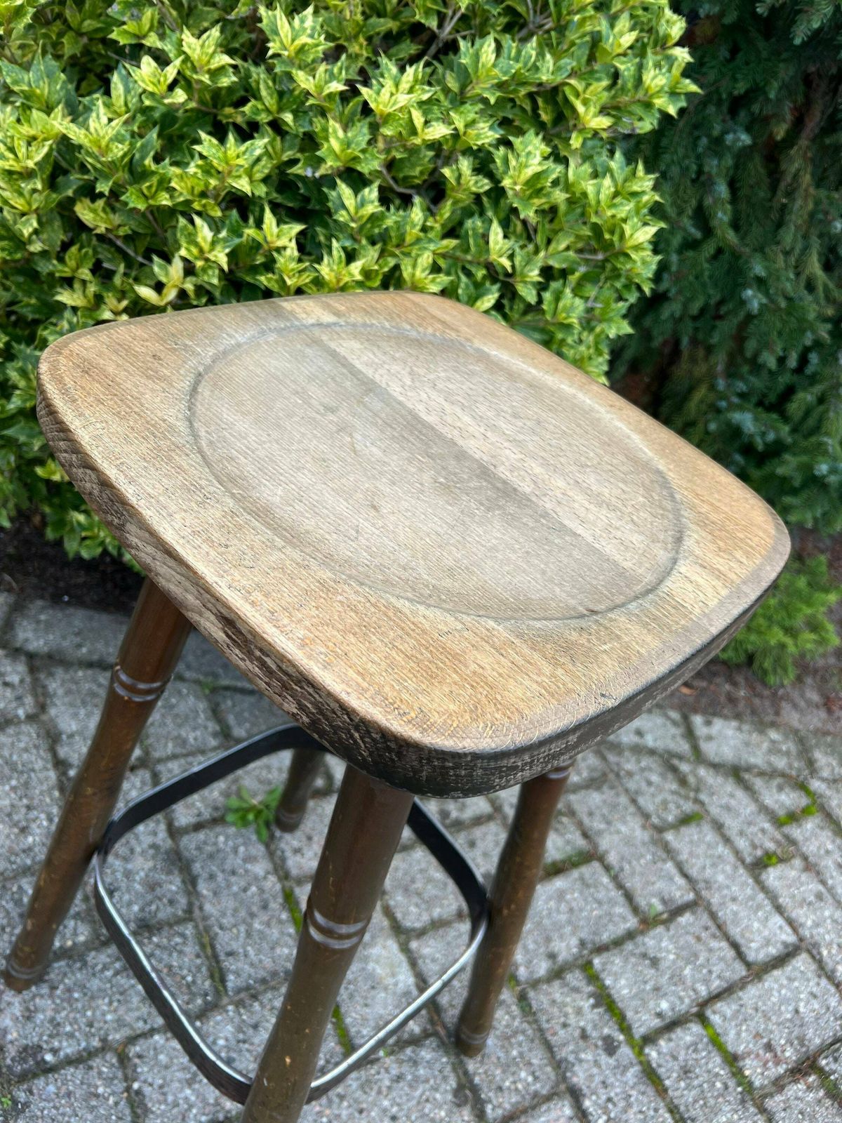 Vintage Bar Stool, Farmhouse Style Kitchen Bar Seat, Wood & Metal Design, Homebar Man Cave Interior, Mid Century Furniture photo vinterior