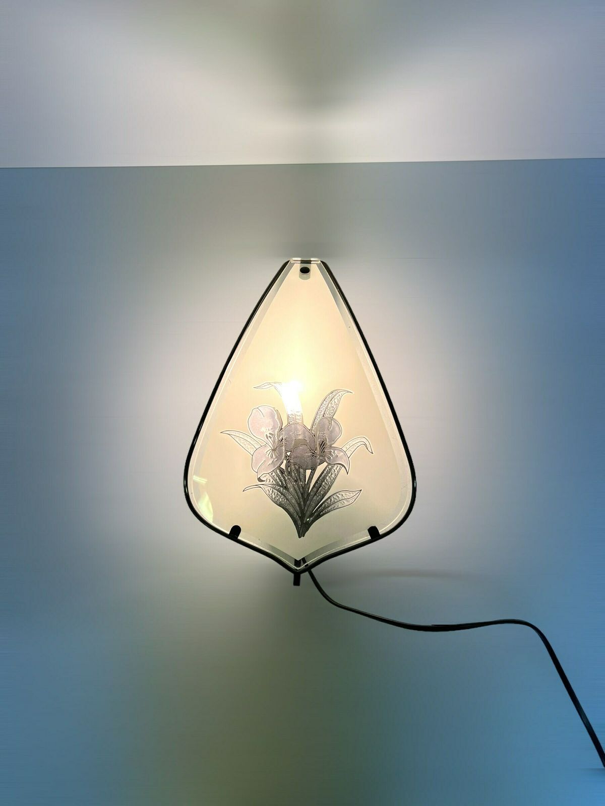 Vintage Wall Lamp, Hollywood Regency Style, Glass Flower Shade, Massive Belgium Design, Bed Reading Light, Metal Frame photo furniture