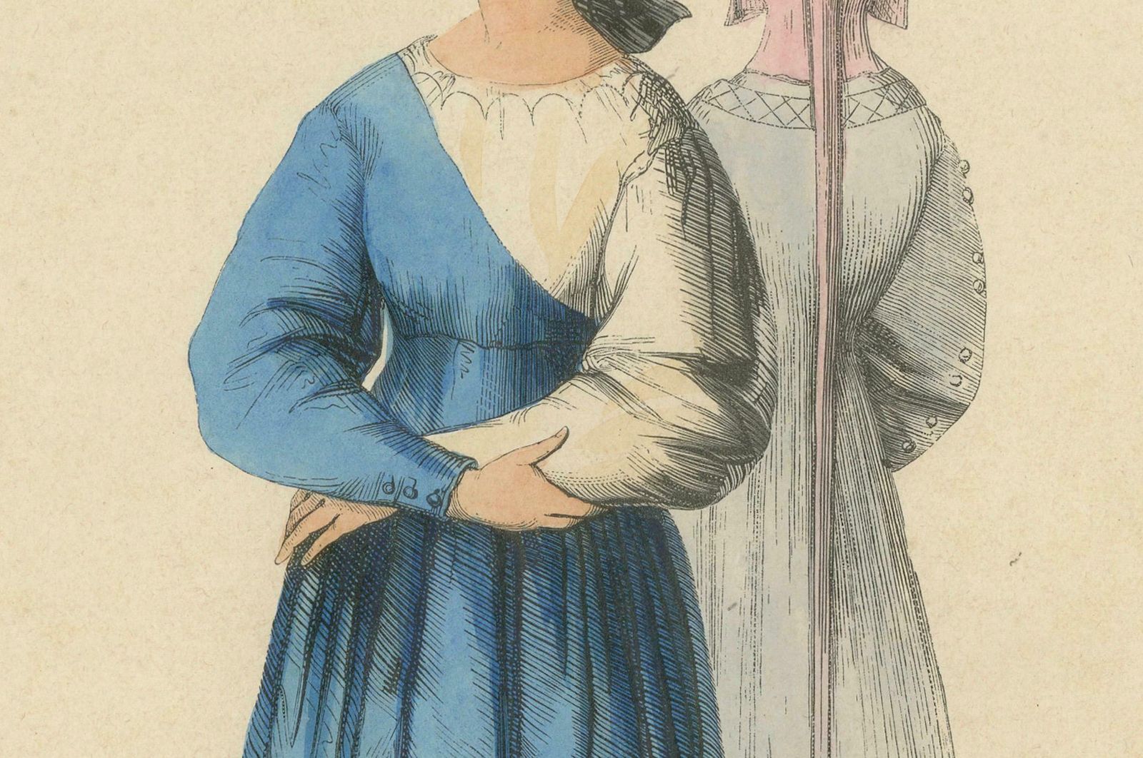 Antique Print Of Italian Maidens In Traditional Attire, 1847 photo for sale