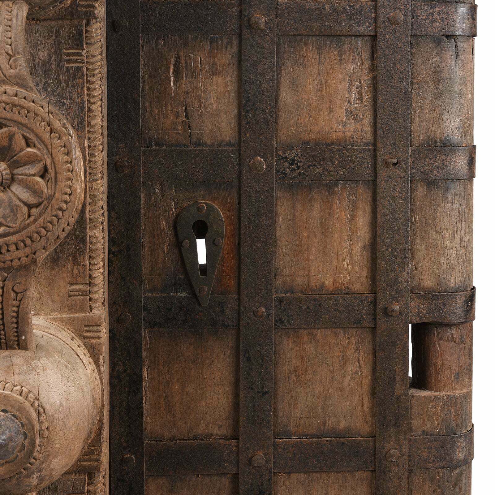 Antique Indian Carved Yali Door, 19th Century photo vintage