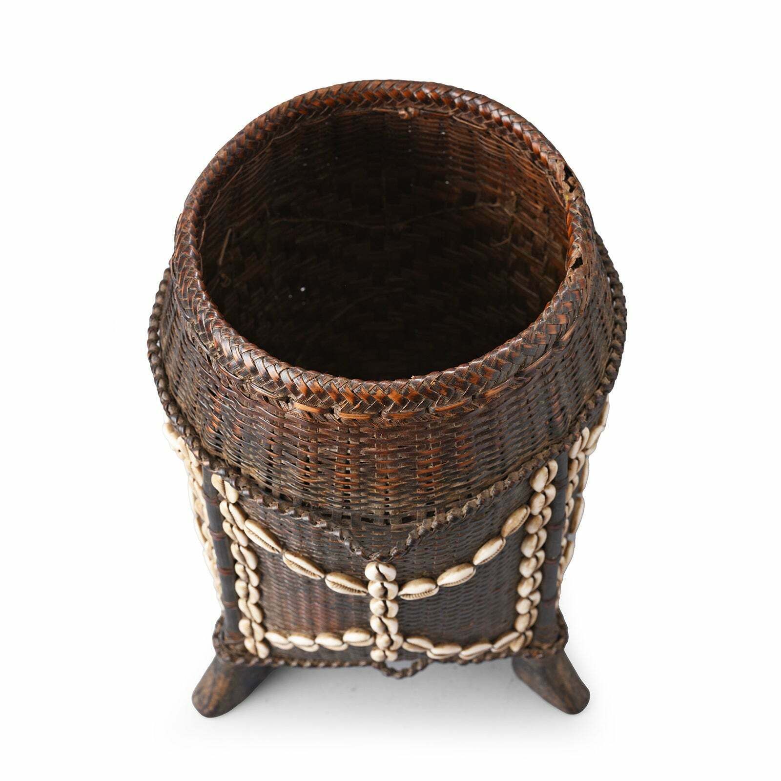 Vintage Tribal Basket Woven From Grass And Embellished With Cowrie Shells From Nagaland   Ca 1930 photo Home Decor